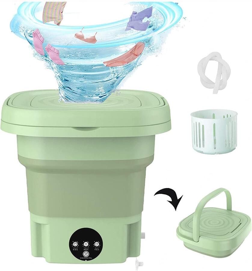 Mini Wasmachine Opvouwbaar Persoonlijke Wasmachine Kleine Wasjes Draaien Met Centrifuge Functie 8L Capaciteit Groen