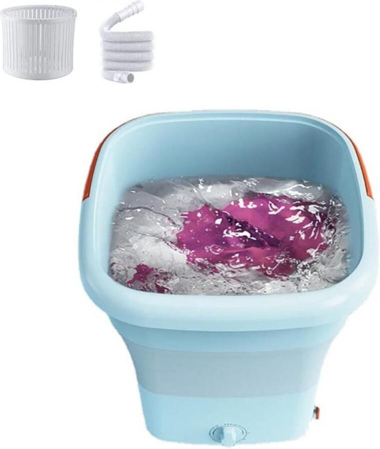 Mini Wasmachine Opvouwbare Draagbare Reizen en Appartement Afneembare Afvoermand 4 Kilogram Capaciteit Blauw