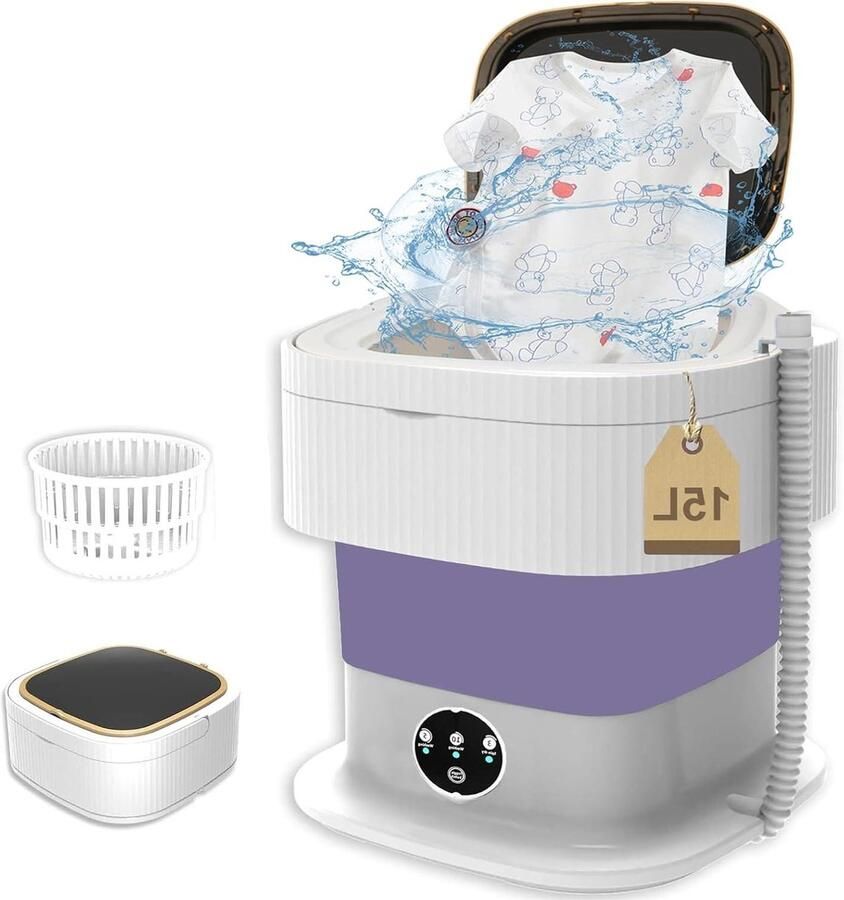 Mini Wasmachine Opvouwbare Washer Reizen en Kamperen Ultrasone Sterilisatie 15 Liter Wit