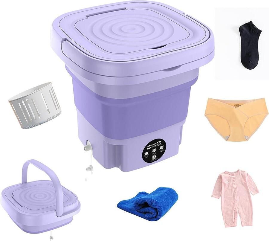 Mini wasmachine Opvouwbare wasmachine Ondergoed wassen Opvouwbaar en draagbaar 12 liter Paars