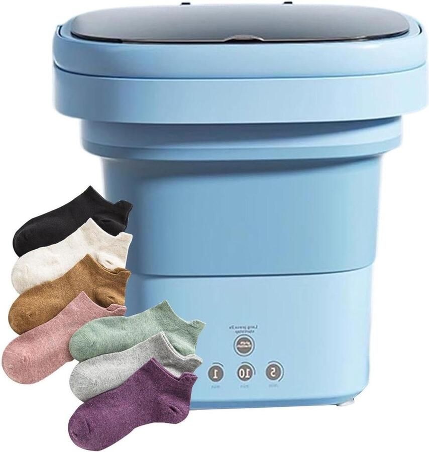 Mini-wasmachine Opvouwbare wasmachine Reizen en camping Geluidsarm ontwerp 6 liter inhoud Blauw