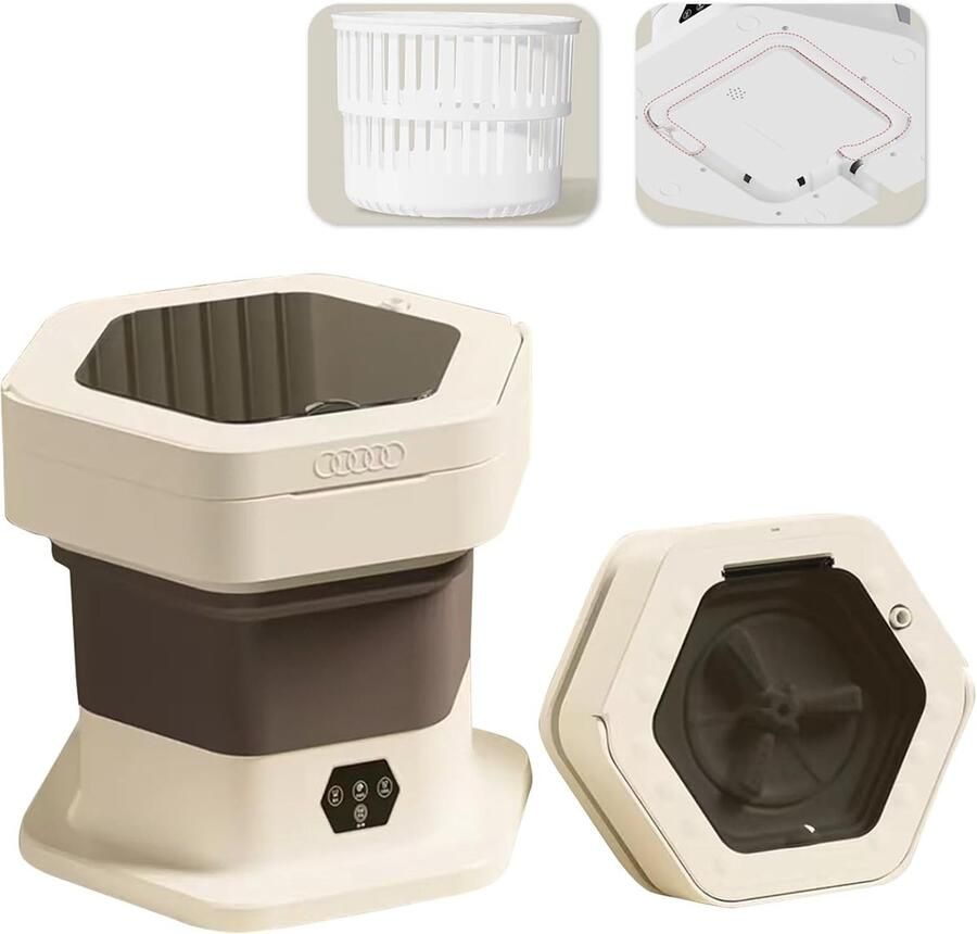 Mini Wasmachine Opvouwbare Wasmachine Reizen en Kamperen Energiezuinig en Draagbaar 8L Capaciteit Bruin