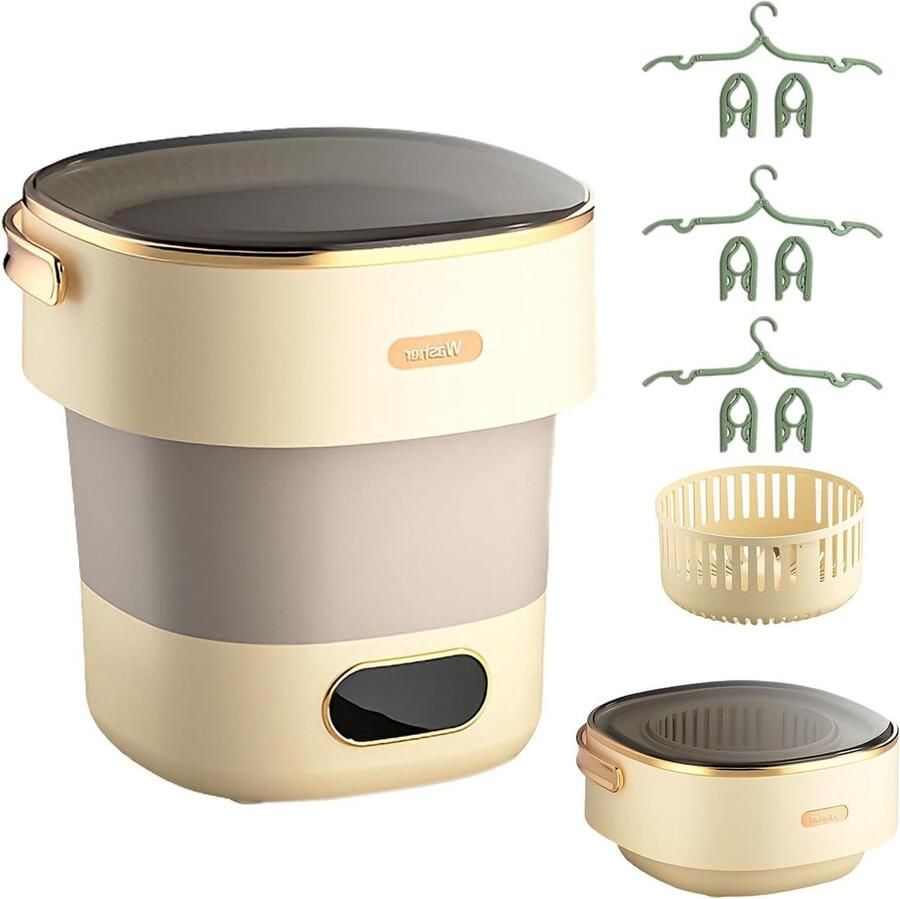 Mini-wasmachine Opvouwbare wasmachine Reizen en thuis Met centrifuge functie 15 Liter Grijswit