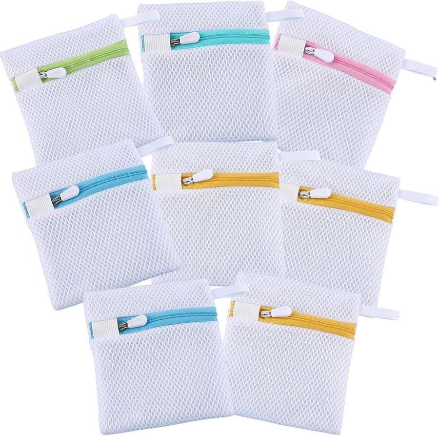 Mini waszakken Wasnetten set Gevoelig textiel wassen Verborgen ritssluiting 8 stuks 10x13cm Willekeurig