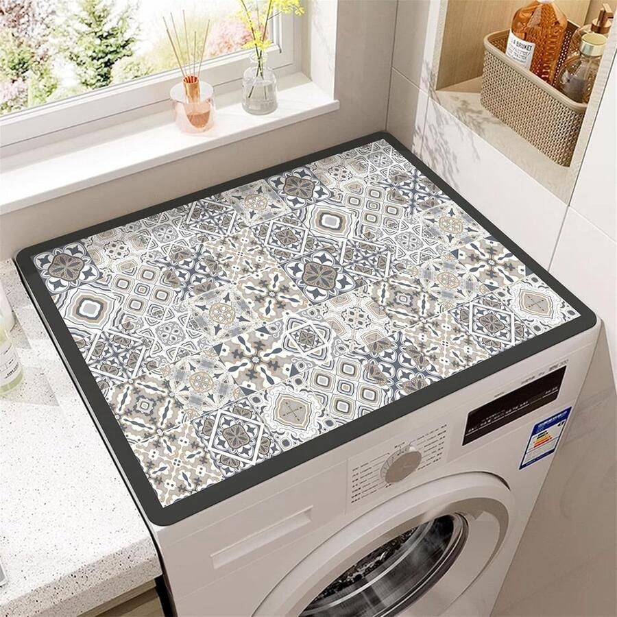 Morbuy Wasmachine en droger topmat 50 x 60 cm Bohemen Stijl Absorberende wasmachine- en drogerhoes voor bovenbeschermer sneldrogend antislip wasmachinehoes voor wasruimte woonkamer (exotische