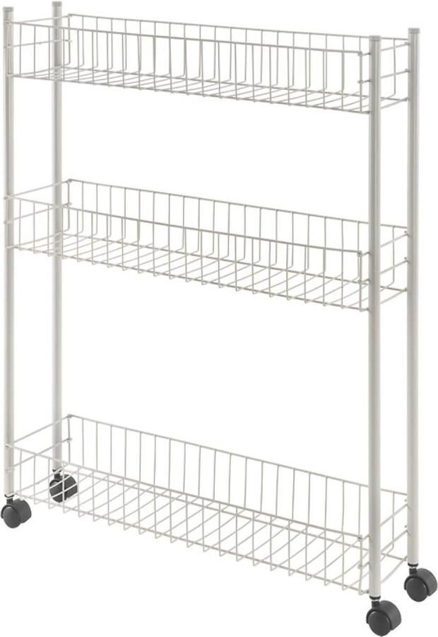 Multifunctionele wit metalen wagen 3 etages Fino opbergwagen 16 x 60 x 72 cm Wasmachine rek
