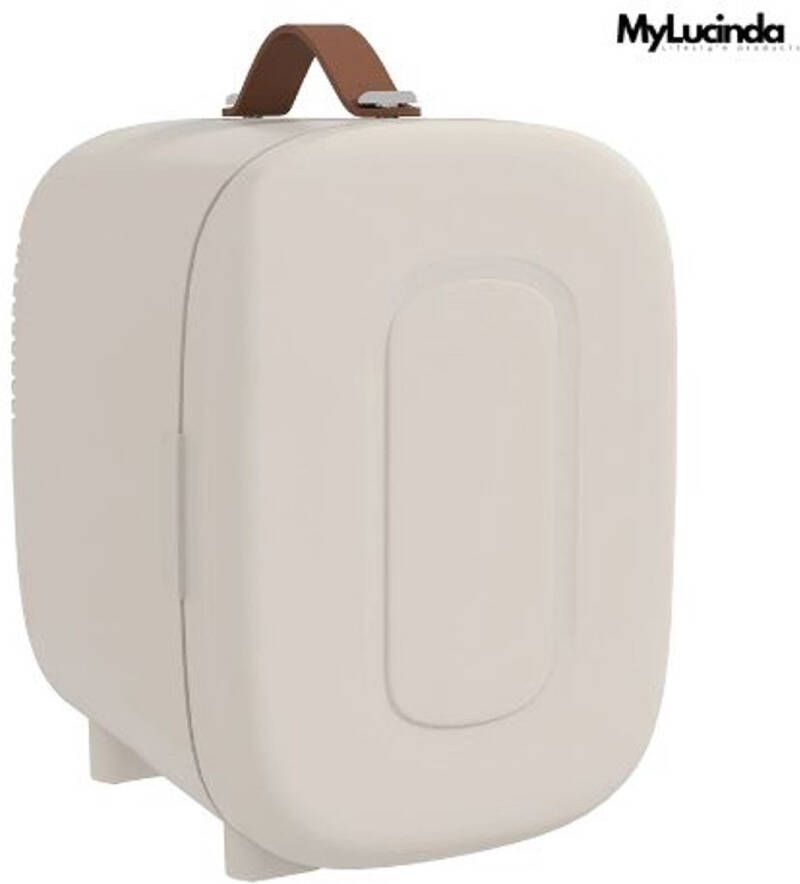 Mylucinda Mini Koelkast – 4L – Koelt Tot 2°C & Verwarmt Tot 65°C – Compact Formaat 20x26x28 cm – Voor Thuis Auto & Kantoor – Crème Wit