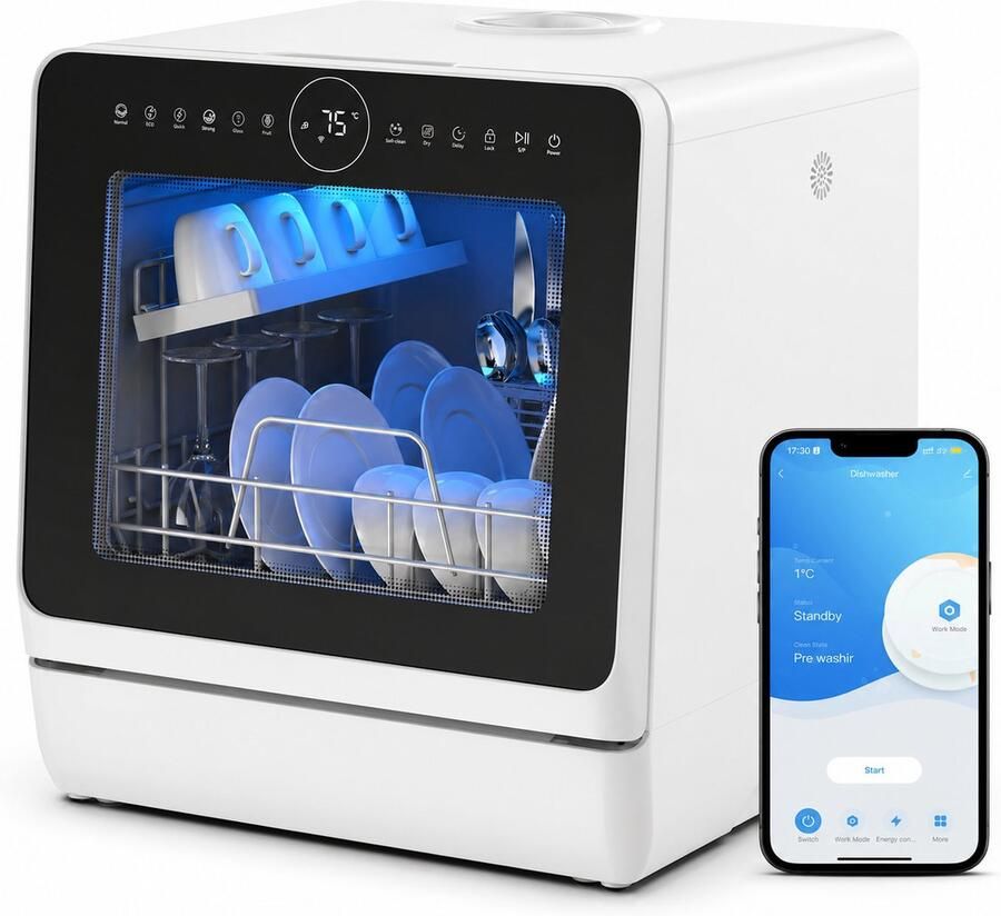Novari Mini vaatwasser Vrijstaande afwasmachine Kleine compacte aanrechtvaatwasser 8 programma's 42 5x42 8x45 8 cm