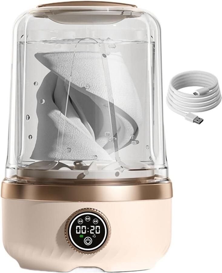 Ondergoed Wasmachine Mini Wasmachine Camping Snel Wassen USB Oplaadbaar 2L Capaciteit Crèmekleurig