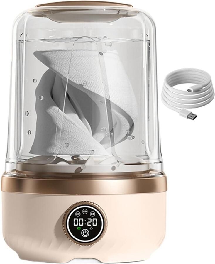 Ondergoed Wasmachine Mini Wasmachine Reizen Kamperen USB Oplaadbaar 2L Capaciteit Crèmekleurig