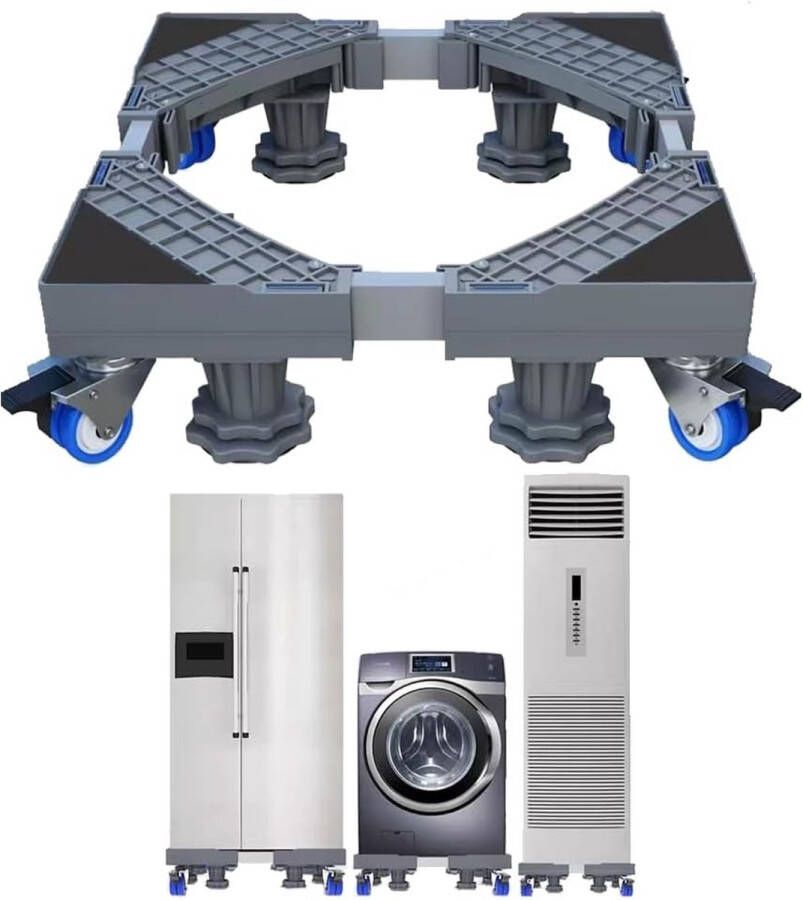 Onderstel voor wasmachine met wielen wasmachinebasis met 4 poten + 4 wielen verstelbare mobiele houder voor wasmachine droger en koelkast instelbare lengte 41 tot 64 cm