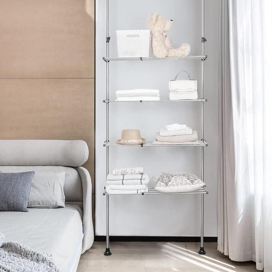 Opbergrek 4 niveaus badkamer ruimtebesparend wasrek wasmachine droger verstelbaar zwart Wasmachine rek