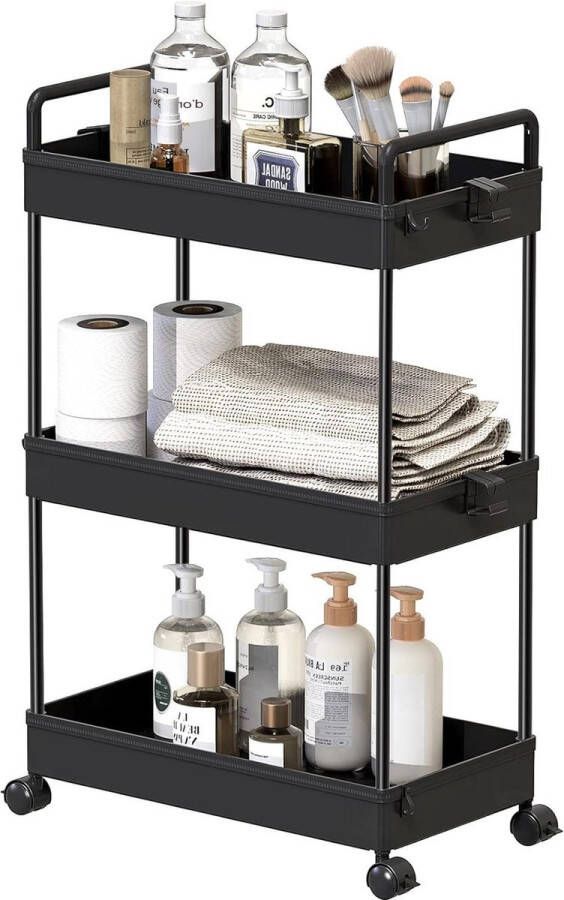 Opbergtrolley Kar 3-Laags Uitschuifbaar Rollende Boodschappenkar Keuken Badkamer Organizer Wasmachine rek