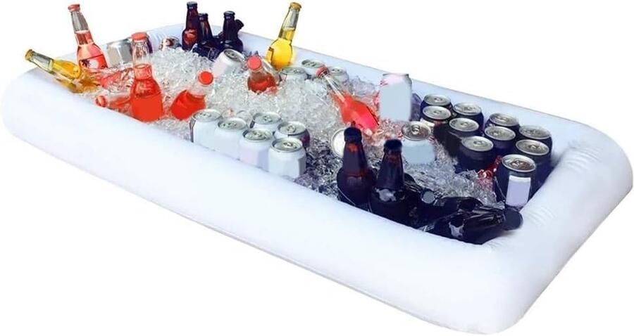 Opblaasbare Buffet Bar Koeler Station Feestelijk Serveren Met Afvoer Systeem 130 x 61 cm Wit