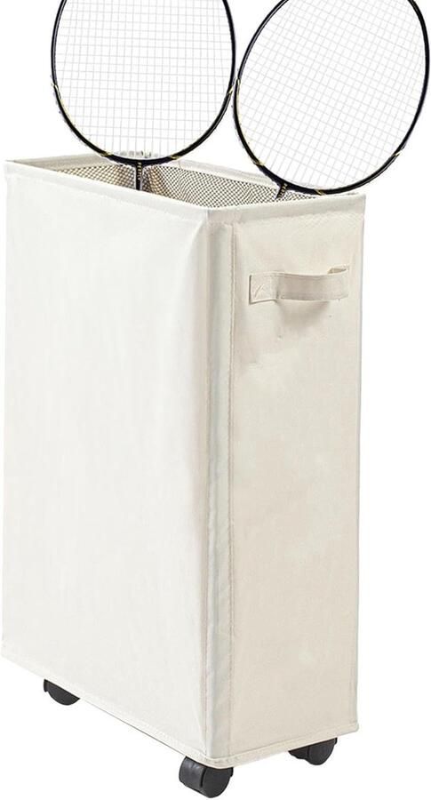 Oprolbare wasmand Wasorganizer met wielen Kleding sorteren Opvouwbaar ontwerp 42 liter Wit