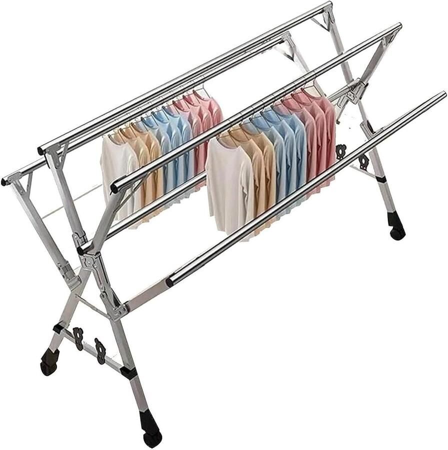 Opvouwbare droogmolen Verplaatsbare wasdroger Kleding drogen Verstelbare stangen 160cm Zilver