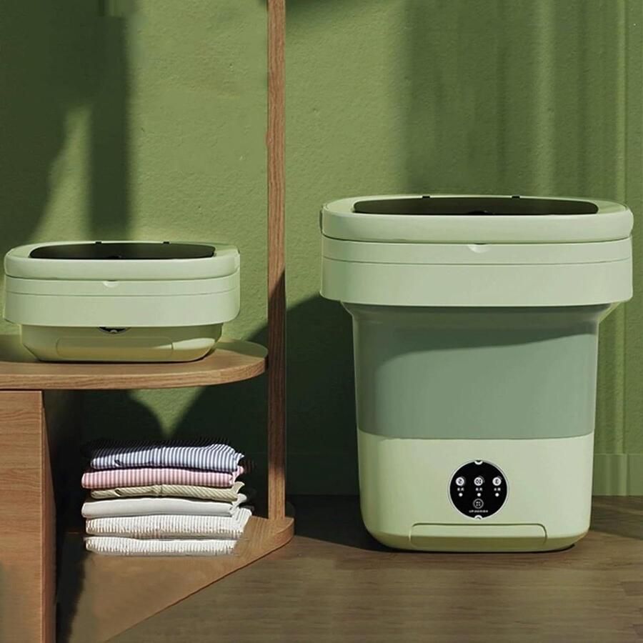 Opvouwbare Mini Wasmachine Compacte Centrifuge Reizen en Kleine Ruimtes Opvouwbaar Ontwerp 11L Capaciteit Groen