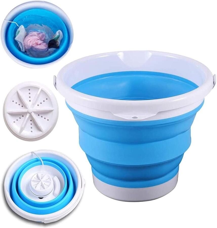 Opvouwbare Mini Wasmachine Compacte Turbine Wasmachine Babykleding Wassen Ultrasone Reiniging 10L Capaciteit Blauw