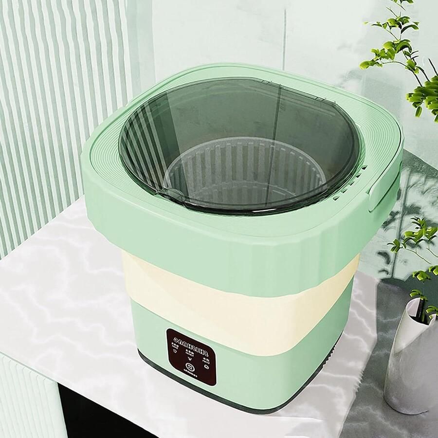 Opvouwbare Mini Wasmachine Draagbare Waskolom Kleine Wasjes Doen Met Touchscreen 28x13cm Gevouwen Groen