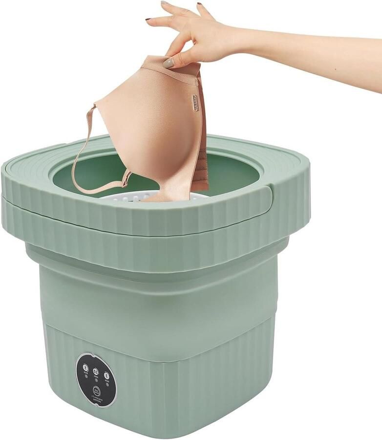 Opvouwbare Mini Wasmachine Draagbare Wasmachine Camping Babykleding Wassen UV Desinfectie 6 Liter Groen