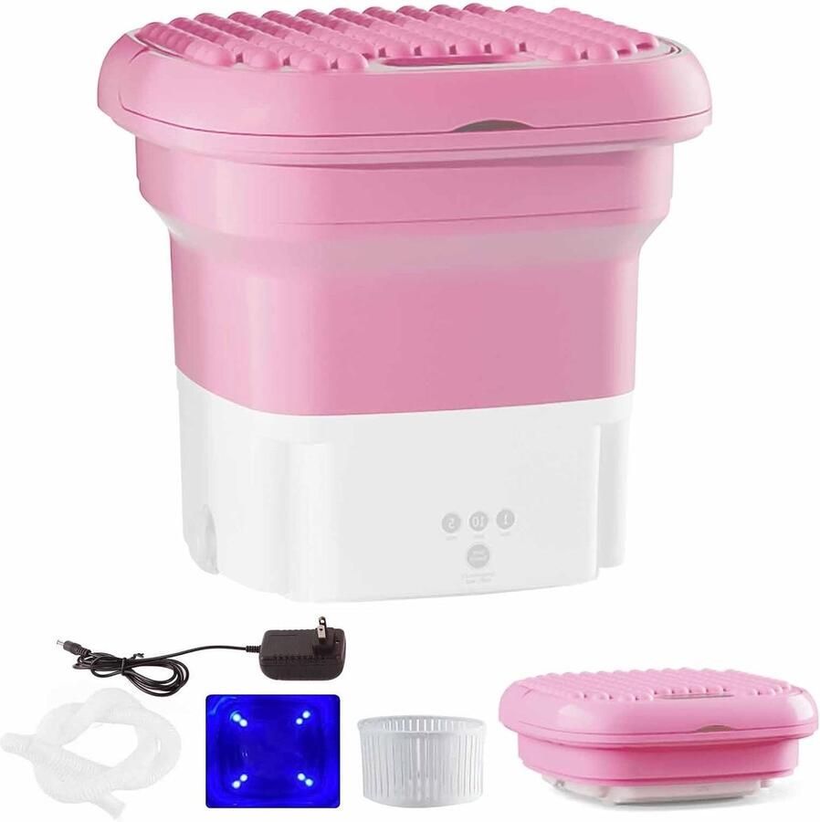 Opvouwbare Mini Wasmachine Draagbare Wasmachine Camping Kleine Wasjes Wassen Met Afvoermand 8 Liter Roze