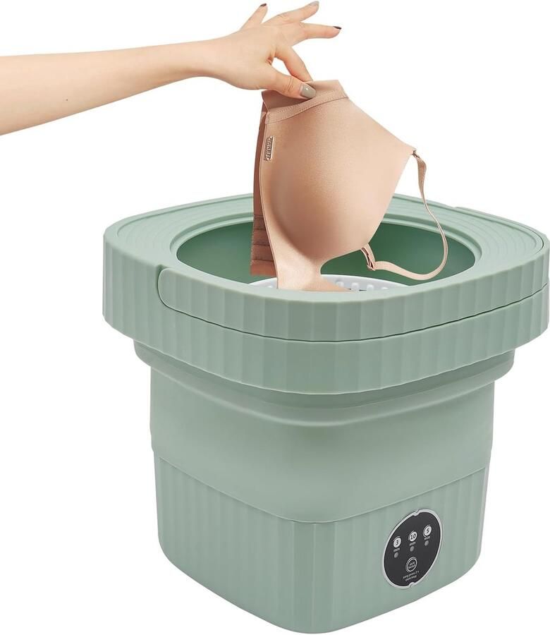 Opvouwbare Mini Wasmachine Draagbare Wasmachine Reizen en Kamperen UV Desinfectie 6 Liter Capaciteit Groen