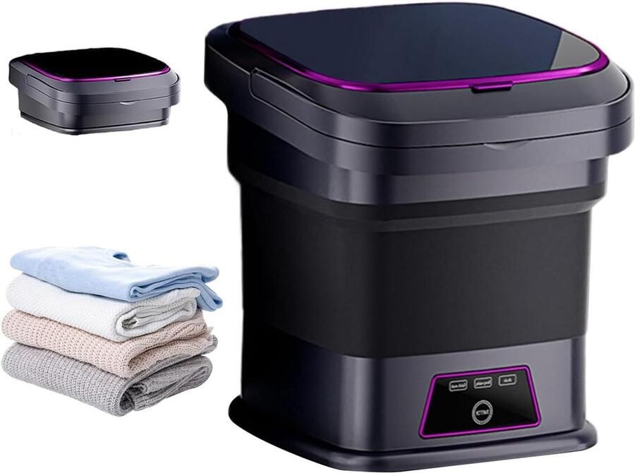 Opvouwbare mini-wasmachine Draagbare wasunit Kleine was doen 3 wasprogramma's 13 liter capaciteit Zwart