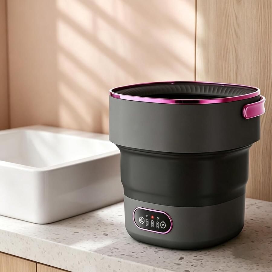 Opvouwbare Mini Wasmachine Reis Wasmachine Centrifuge Kleine Wasjes Draaien Snelle Centrifuge Functie 16L Capaciteit Zwart-Paars