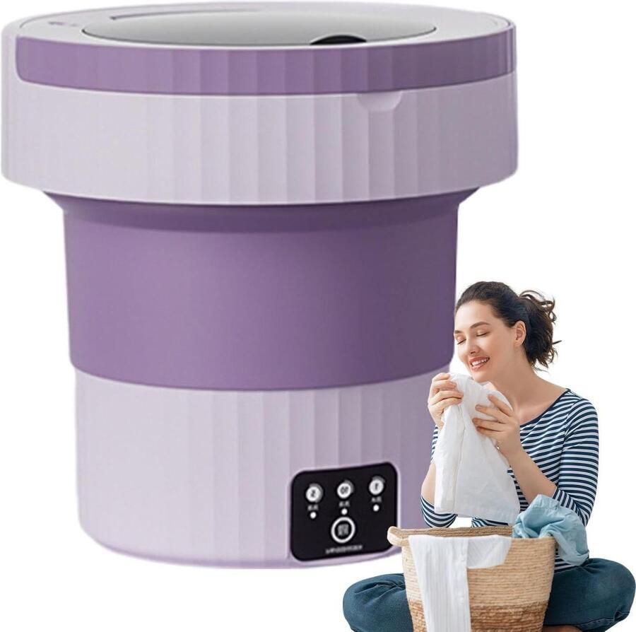 Opvouwbare Wasmachine Compact Wasapparaat Thuisgebruik Reizen Drie Snelheden 7L Paars
