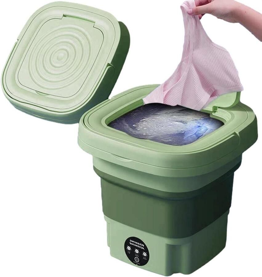 Opvouwbare Wasmachine Compacte Wasser Kleine Wasjes Met Uitdroogmand 8L Capaciteit Groen - Foto 1