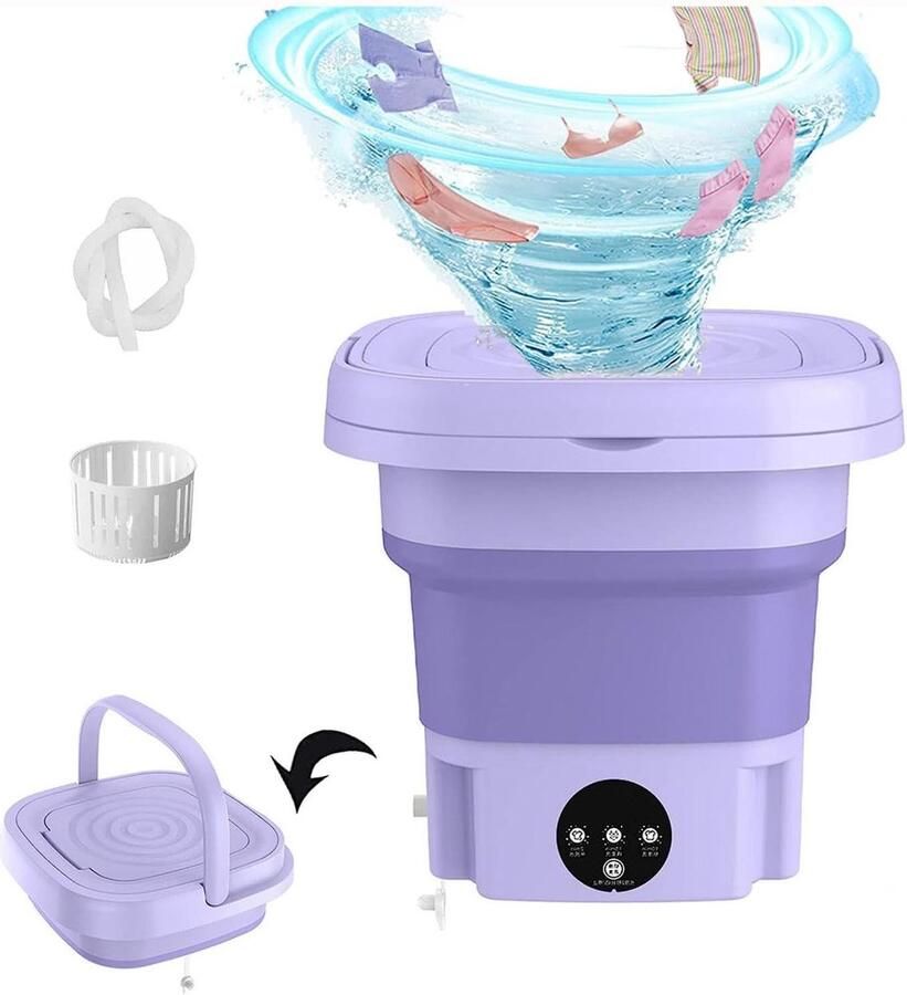 Opvouwbare Wasmachine Mini Spinner Apart Lege Kleding Met Centrifuge 8L Capaciteit Paars