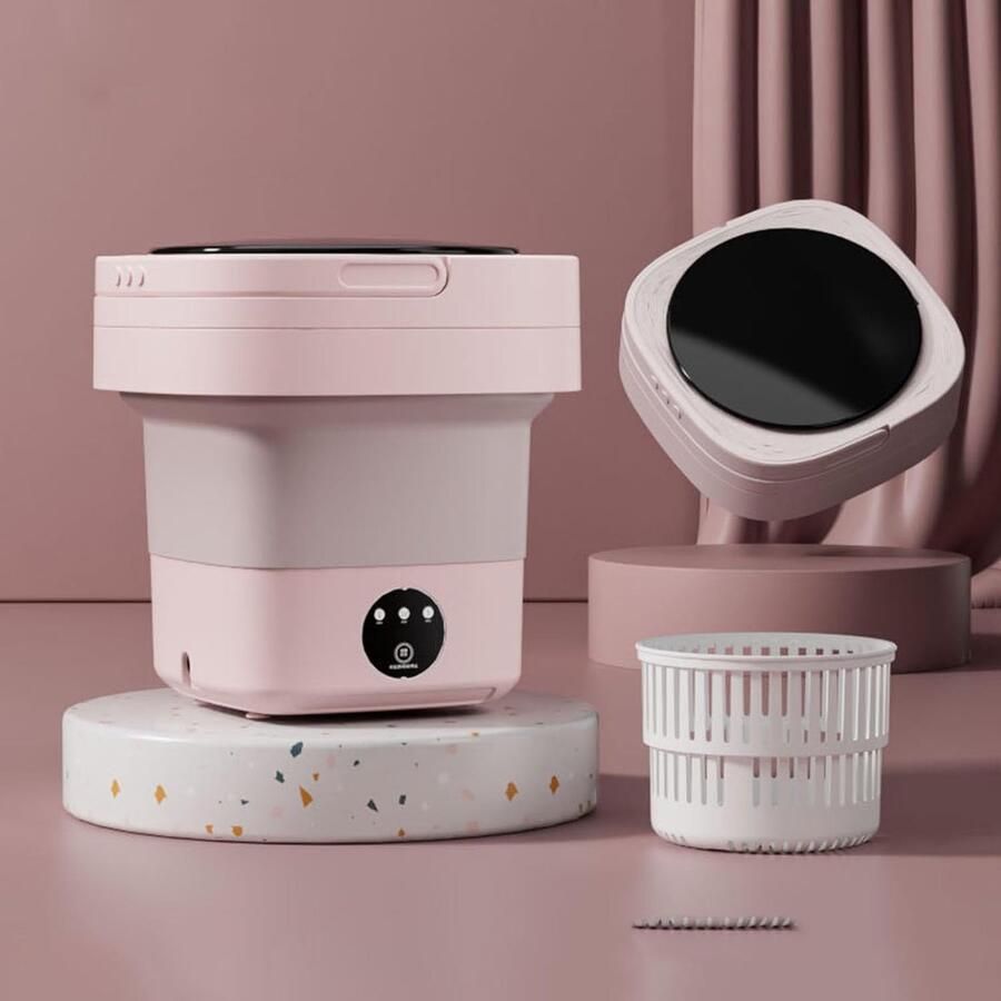 Opvouwbare wasmachine Mini wasapparaat Studentenwas Geïntegreerd 8 Liter Roze