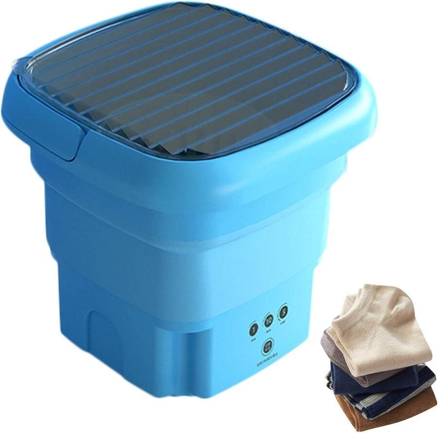 Opvouwbare Wasmachine Mini Wasmachine Draagbaar Hygiënisch Wassen Met Afvoermand 2.8L Capaciteit Blauw