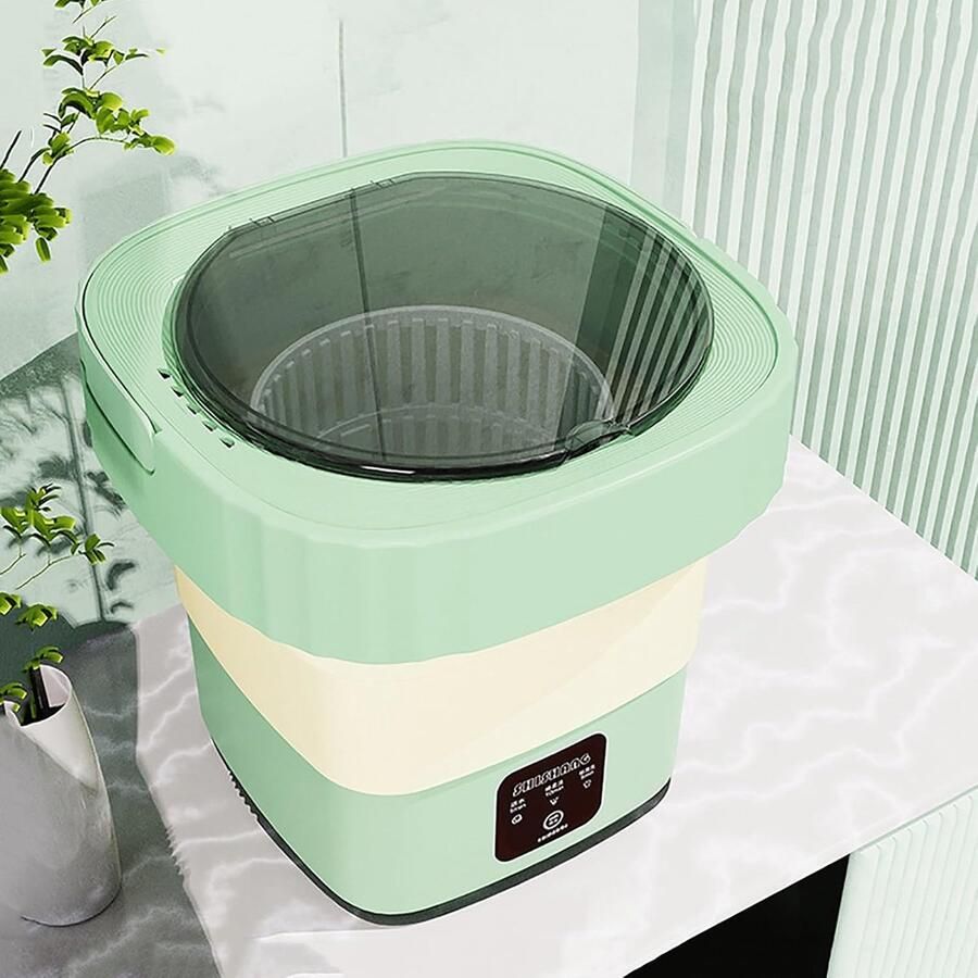 Opvouwbare Wasmachine Mini Washer Kleine Wasjes Touchscreen Bediening 28x13cm Gevouwen Groen