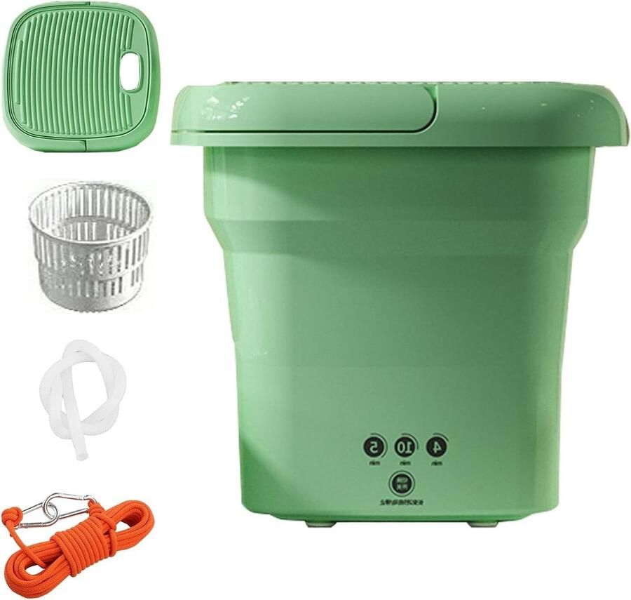 Opvouwbare Wasmachine Mini Washer Lichte Kleding Wassen 360° Blauw Licht 1.5 kg Capaciteit Groen