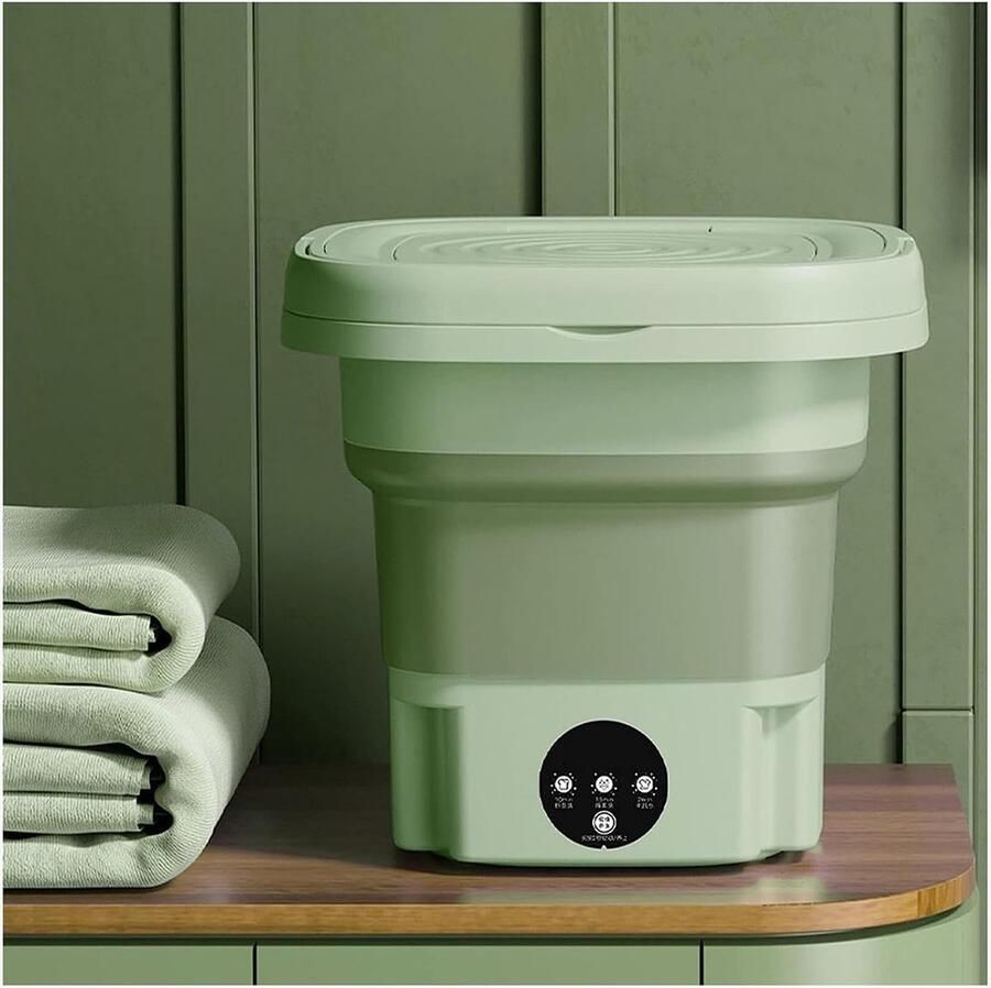 Opvouwbare Wasmachine Mini Wasmachine Draagbaar Apart Wassen Met Blauw Licht 8L Capaciteit Groen