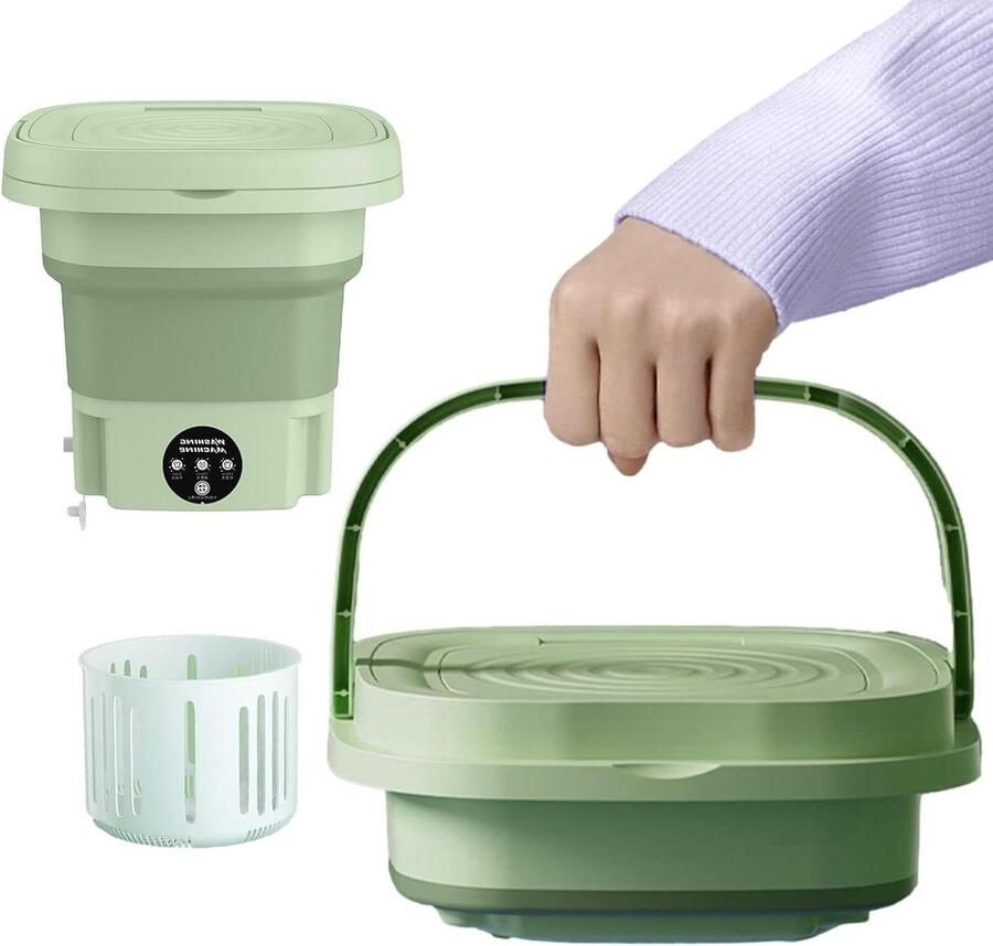 Opvouwbare Wasmachine Mini Wasmachine Draagbaar Schoon Ondergoed Wassen Met Dehydratiemand 8 Liter Capaciteit Groen
