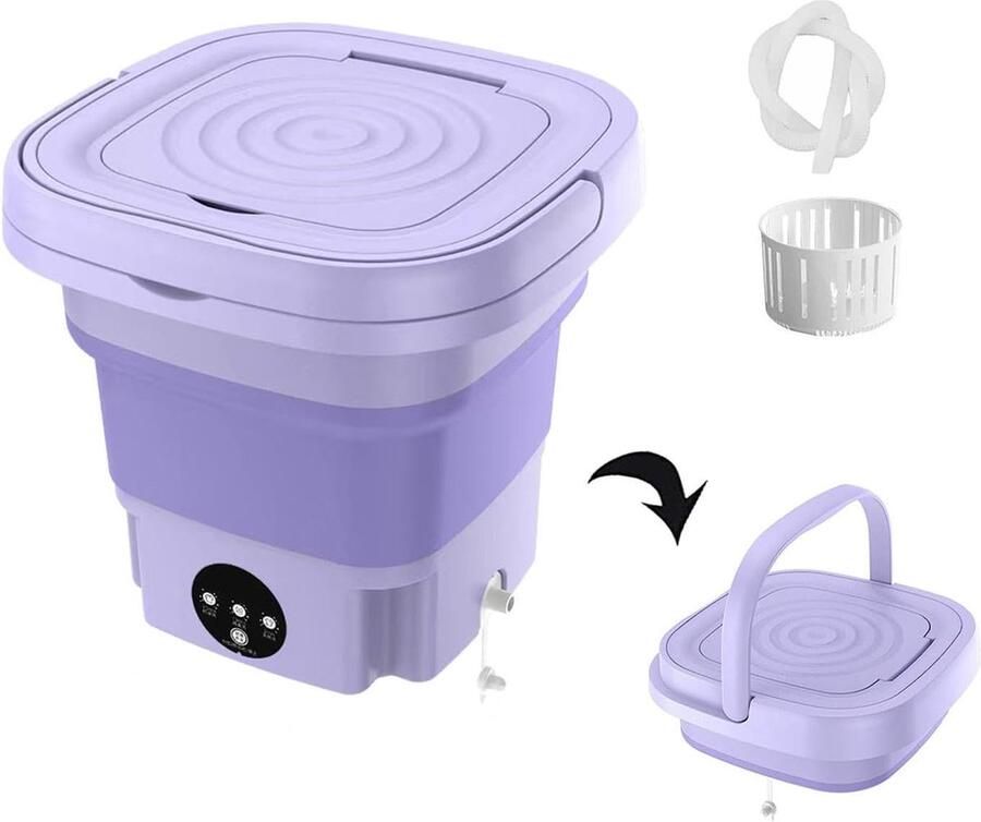 Opvouwbare Wasmachine Mini Wasmachine Kamperen Persoonlijk Ondergoed Wassen Met Blu-Ray Ontsmetting 8L Capaciteit Paars
