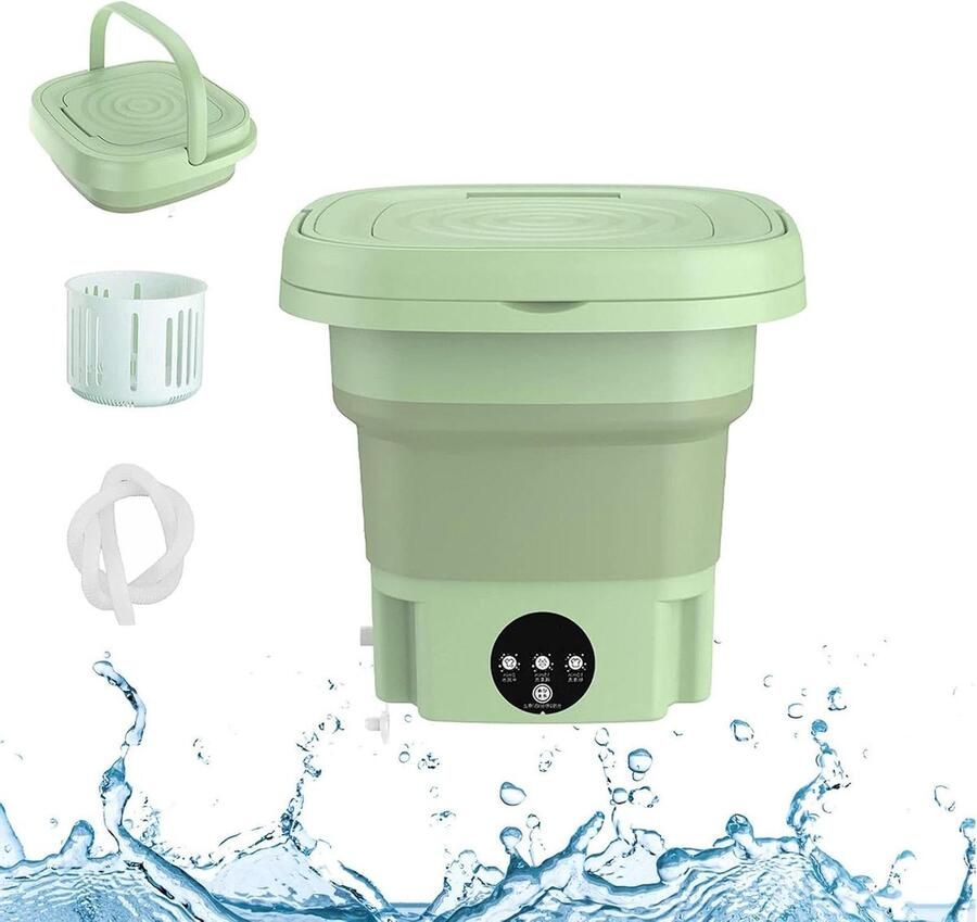 Opvouwbare Wasmachine Mini Wasmachine Kleine Kleding Wassen Met Centrifugefunctie 8L Capaciteit Groen