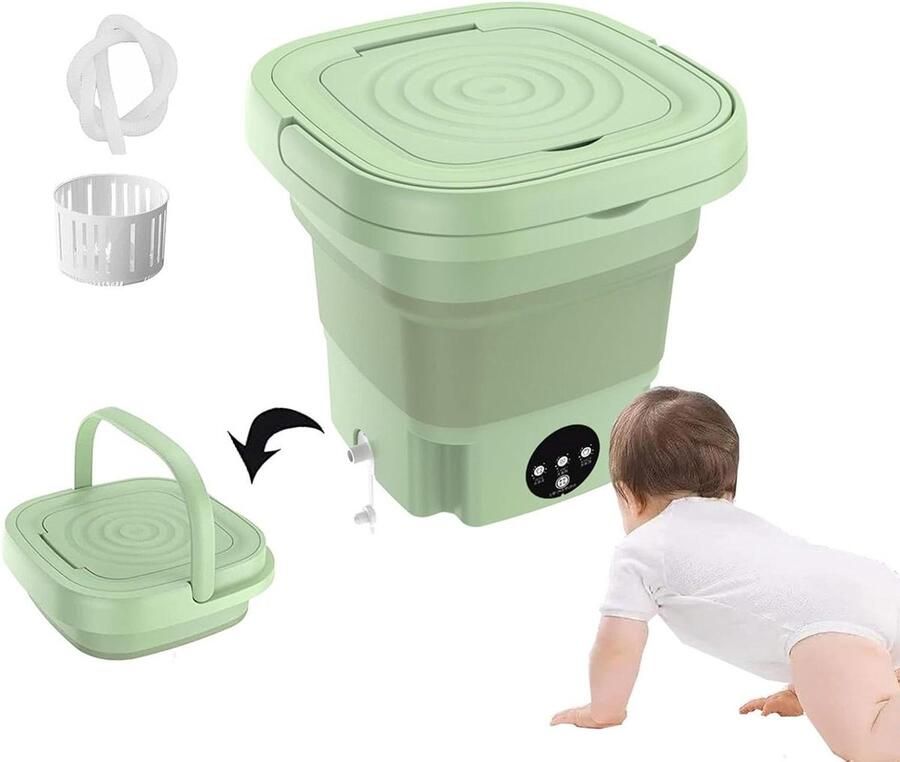 Opvouwbare Wasmachine Mini Wasmachine Kleine Was Met Blauw Licht 8L Capaciteit Groen