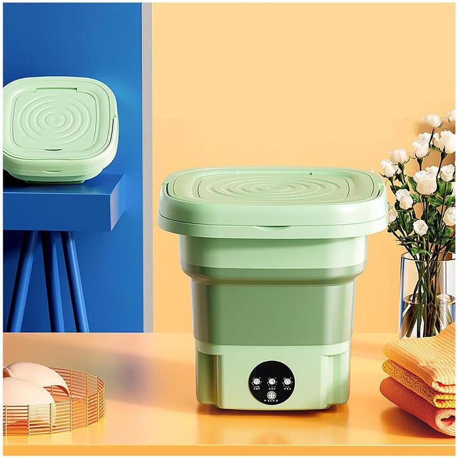 Opvouwbare Wasmachine Mini Wasmachine Ondergoed Wassen Met Droogcentrifuge 8 Liter Groen