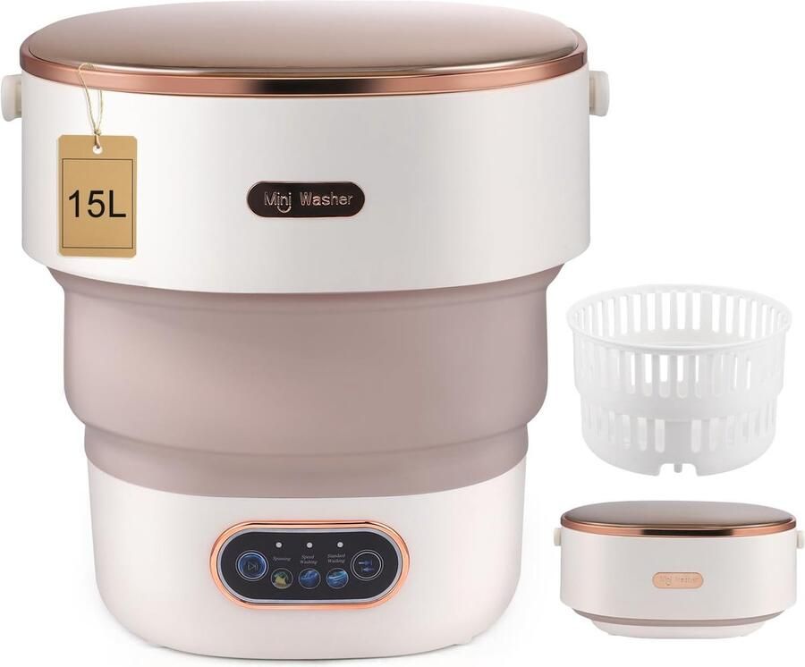 Opvouwbare Wasmachine Mini Wasmachine Reizen en Camping Inclusief Centrifuge 11 Liter Capaciteit Kaki