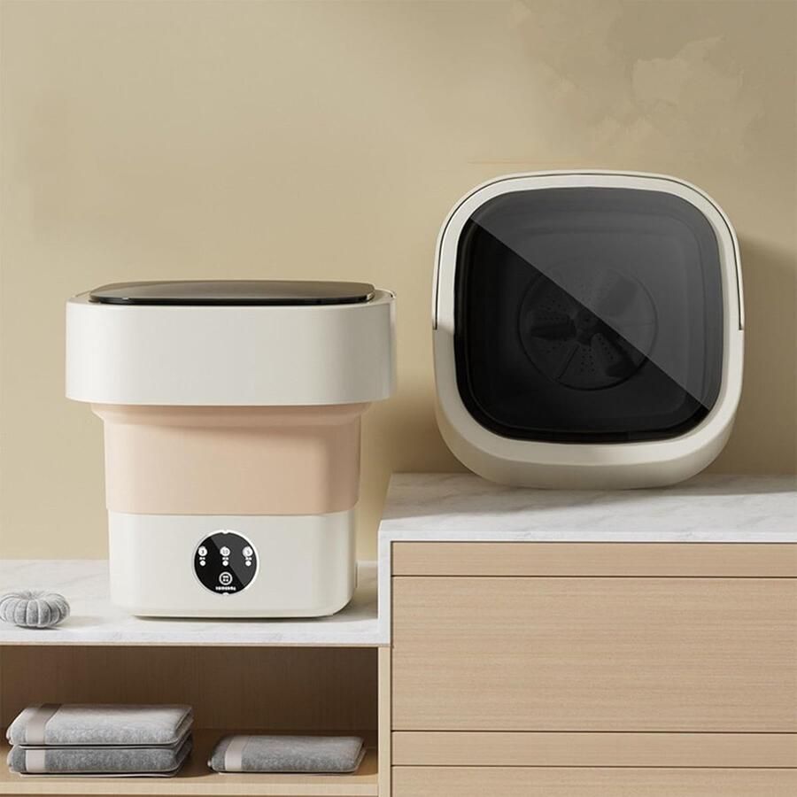 Opvouwbare Wasmachine Mini Wasmachine Reizen Studenten Geïntegreerd 8L Capaciteit Khaki