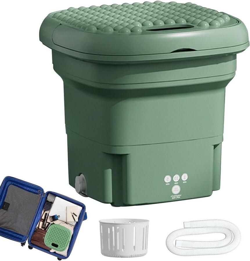 Opvouwbare Wasmachine Mini Wasser Kleding Reinigen Ultrasone Turbine Technologie 8 Liter Capaciteit Groen Blauw