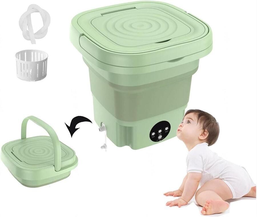 Opvouwbare Wasmachine Mini Wasser Kleine Was Met Centrifuge 8L Capaciteit Groen