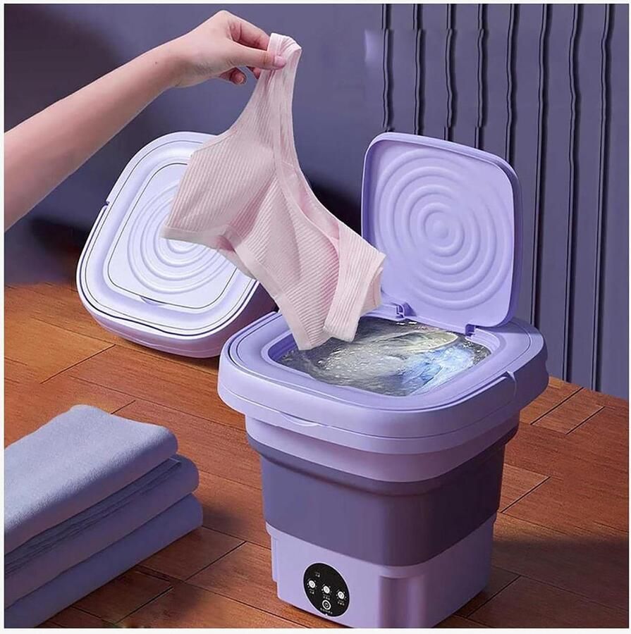 Opvouwbare Wasmachine Mini Wasserette Apart Wassen Met Centrifuge 8L Capaciteit Paars