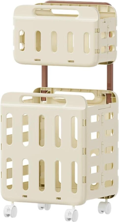 Opvouwbare wasmand Draagbare mand Kleding sorteren Met wielen 47x41x14 cm Crèmekleurig