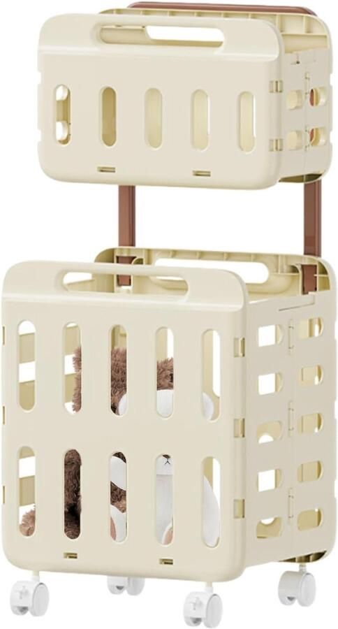 Opvouwbare wasmand Kleding organizer Wassen en sorteren Met wielen 47x41x14 cm Romig