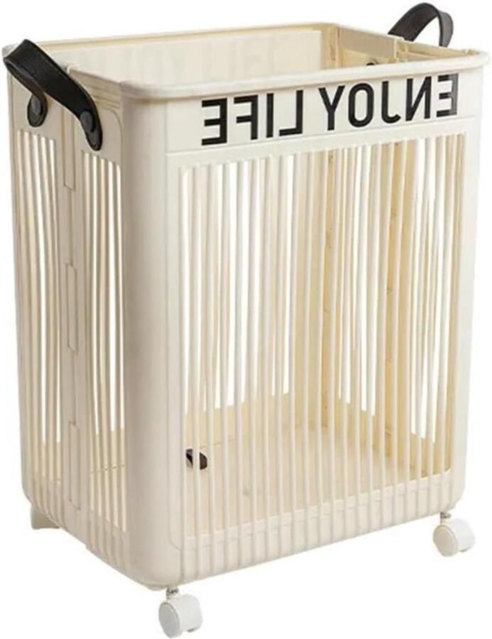 Opvouwbare Wasmand Kledingmand Mobiel Vuile Was Verplaatsen Met Wielen en Handgreep Grote Capaciteit Wit
