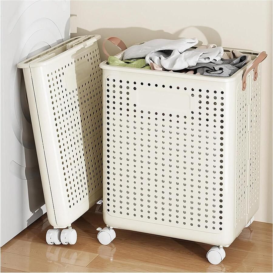 Opvouwbare wasmand Kledingmand Vuile kleding sorteren Met wielen 377 x 22 x 50 cm Wit
